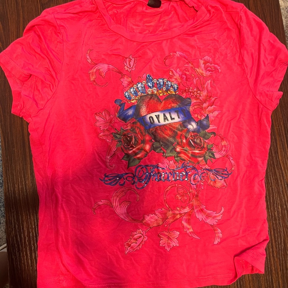 SHEIN Pink Graphic Short Sleeve Tee